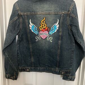 Women’s Katydid Denim Jacket with Heart and Wings Embroidery